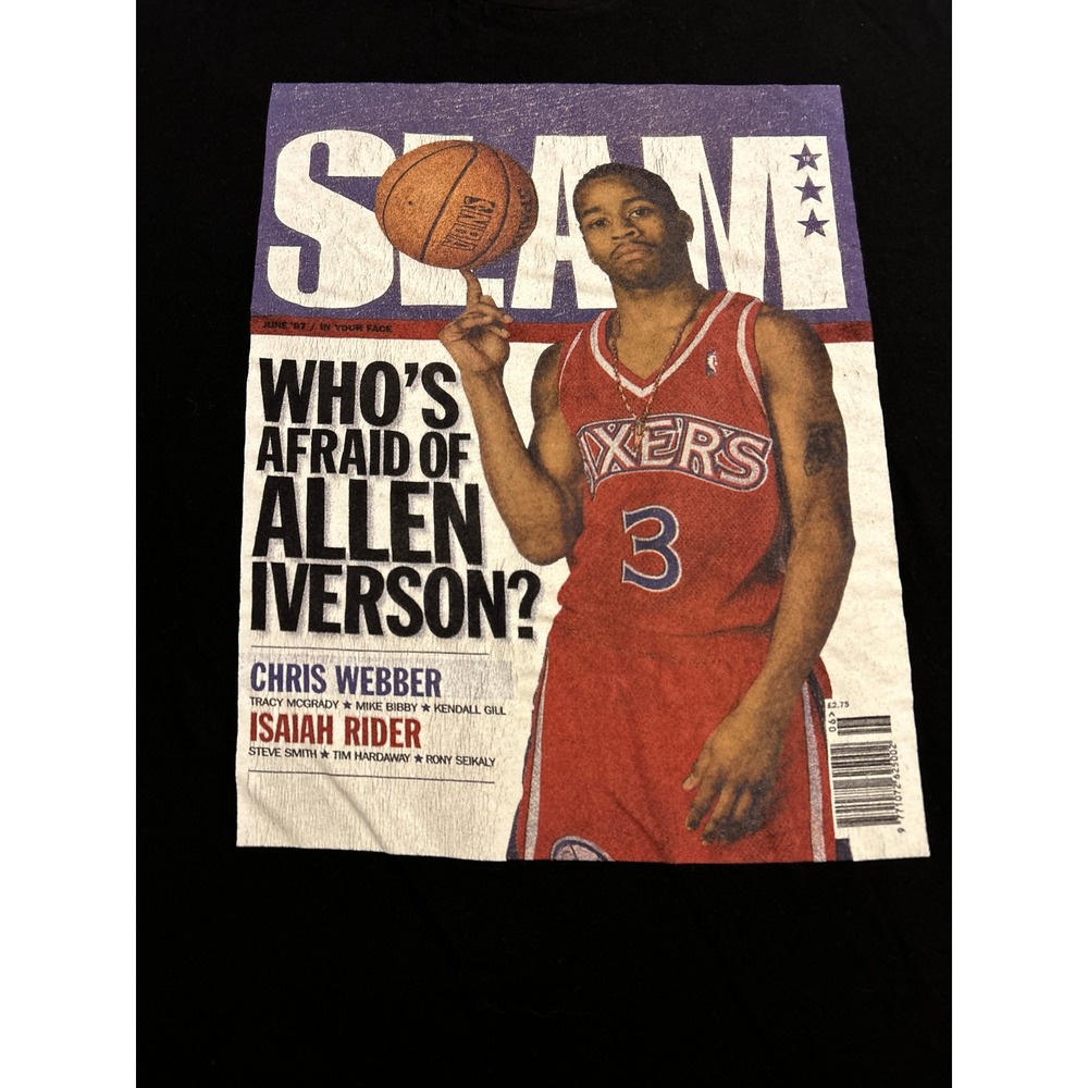Mitchell & Ness SLAM Allen Iverson TShirt Mens Large Black Excellent Graphic Tee